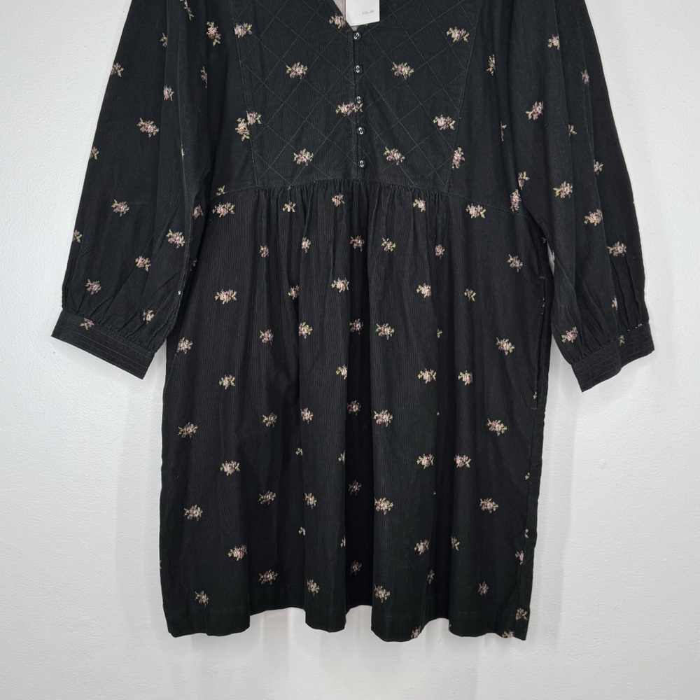 NWT Madewell Black Corduroy Mini Long Sleeve V-Neck Dress w/ Pockets Women’s XL - Picture 3 of 13